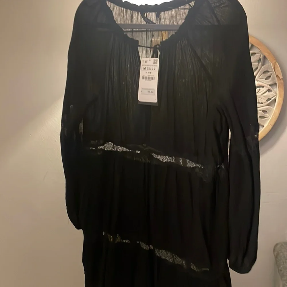 Black bohemian Lenin and lace Minnie dress - Picture 1 of 4